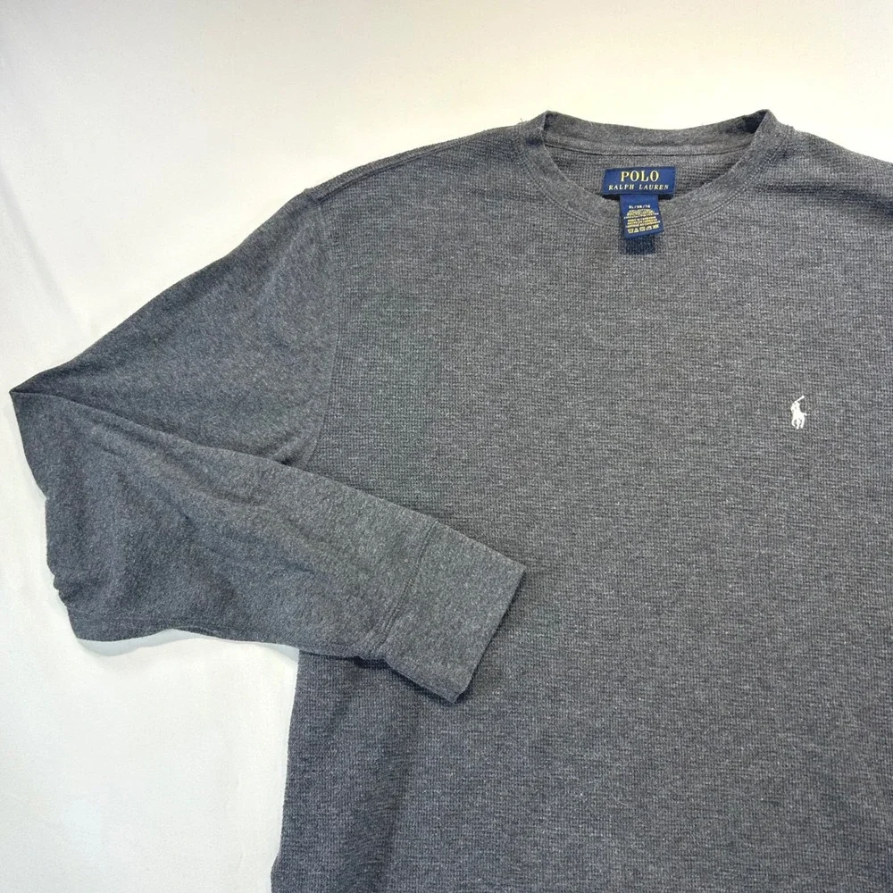 Polo Ralph Lauren Gorpcore Waffle Knit Thermal Shirt XL Minimalist Basics Grey
